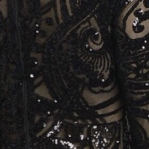 BLACK MOCK NECK LINED SEQUINS DRESS - Picture 6 of 7